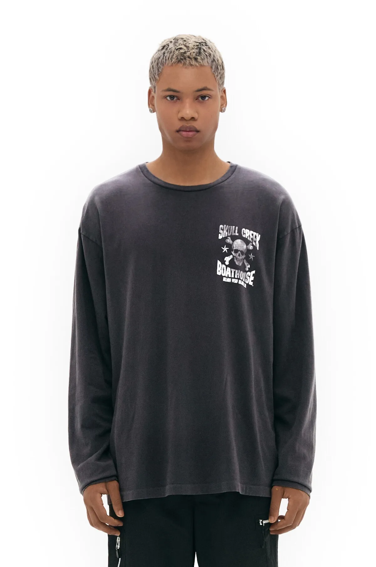 GALLERY DEPT. SKULL CREEK L/S TEE/BLK Glitter skull surf long sleeves, washed black S-XL, genuine development, correct version, garment dyed, washed and distressed, printing has a full sense of distress